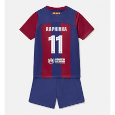 Barcelona Raphinha Belloli #11 Hemmaställ Barn 2023-24 Korta ärmar (+ Korta byxor)